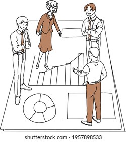 Illustration of the project team looking at the data and verifying

