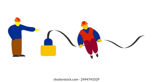 ILLUSTRATION OF A PROJECT WORKER RELAXING SITTING. CABLE, CONTACT STOP