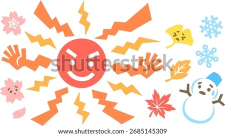 Illustration of a prolonged summer (the hot summer sun pushes out the other seasons)