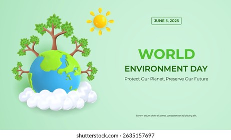 Illustration promoting World Environment Day with a focus on tree conservation for environmental awareness and sustainability.