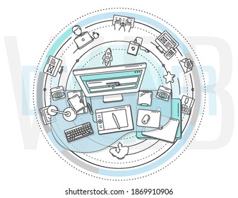 Illustration zur Förderung von Webdesign-Diensten