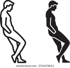 Illustration of proper and improper posture while standing against a wall isolated on white background, illustration