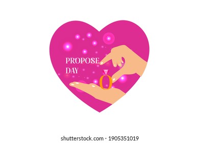 illustration of propose day cartoon style boy proposing to girl colorful background with , heart shape, table and chairs rose flowers vector.
