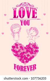 illustration of proposing couple in retro love background