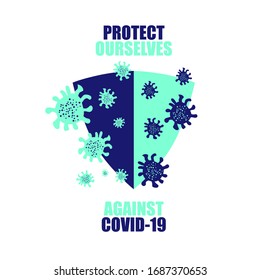 illustration of protect coronavirus or COVID-19 with blue bright color elements composition. Design elements for Magazine, leaflet, billboard, sale, flyer, brochure, banner, web design
