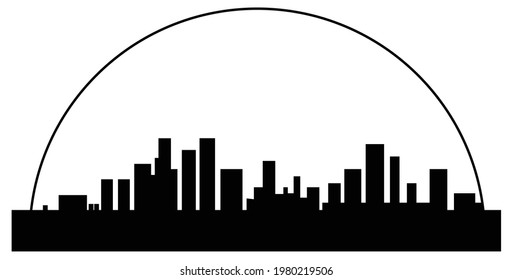 Illustration protect defense city from dangerous missile meteor with dome system vector silhouette