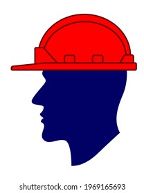 Illustration of a protective hard helmet on the silhouette of a human head