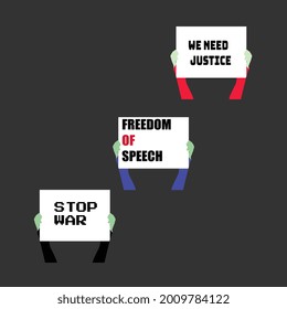 ILLUSTRATION OF PROTESTERS HOLDING SLOGANS