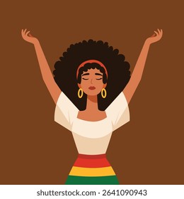 illustration of a proud African American woman celebrating Black History Month. Ideal for use in educational materials, posters, banners, greeting cards, and digital platforms. This portrait highlight