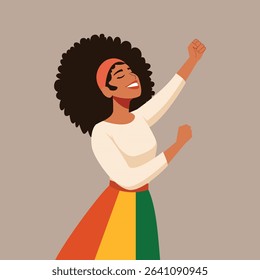 illustration of a proud African American woman celebrating Black History Month. Ideal for use in educational materials, posters, banners, greeting cards, and digital platforms. This portrait highlight