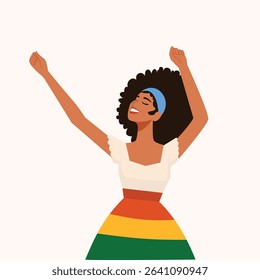 illustration of a proud African American woman celebrating Black History Month. Ideal for use in educational materials, posters, banners, greeting cards, and digital platforms. This portrait highlight