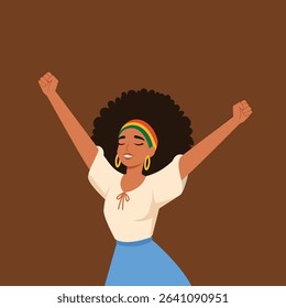 illustration of a proud African American woman celebrating Black History Month. Ideal for use in educational materials, posters, banners, greeting cards, and digital platforms. This portrait highlight