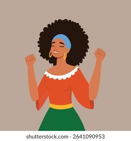 illustration of a proud African American woman celebrating Black History Month. Ideal for use in educational materials, posters, banners, greeting cards, and digital platforms. This portrait highlight