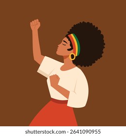 illustration of a proud African American woman celebrating Black History Month. Ideal for use in educational materials, posters, banners, greeting cards, and digital platforms. This portrait highlight