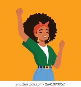 illustration of a proud African American woman celebrating Black History Month. Ideal for use in educational materials, posters, banners, greeting cards, and digital platforms. This portrait highlight