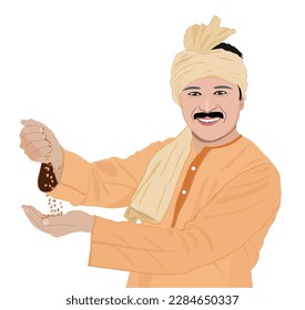 Illustration of Proud Happy Indian farmer showing his grain