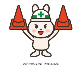 Illustration of a proud rabbit lifting a traffic cone