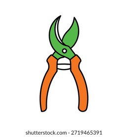 Ilustração de tesouras de poda com lâminas verdes e alças de laranja