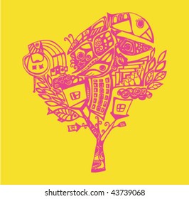 illustration of psychedelic stylized tree, element for your design