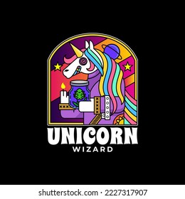 illustration of psychedelic unicorn wizard bage
