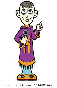 Illustration a psychic man with a microphone, dressed in exotic robes