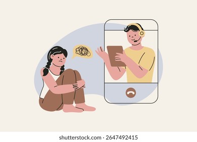 Ilustração de Aconselhamento Psicológico com Terapeuta Online