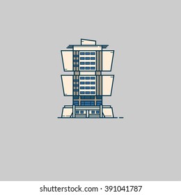 Illustration of public building in flat style. Hotel.