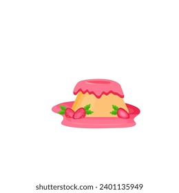 illustration of pudding cake with strawberry topping