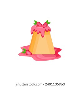 illustration of pudding cake with strawberry topping
