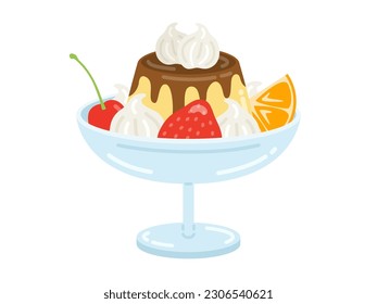 Ilustración de pudding a la manera en un vaso de postre.