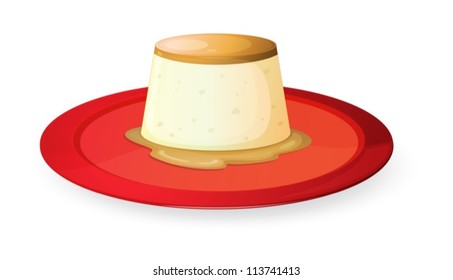 illustration of pudding in red dish on white