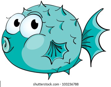 Illustration of a puffer fish on white