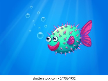 Illustration of a puffer fish smiling