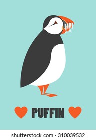 Illustration of the puffin with fish