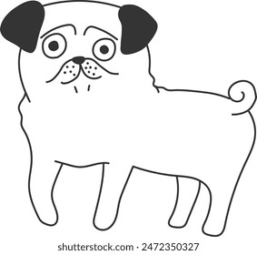 An illustration of a pug dog with distinctive hand drawn lines