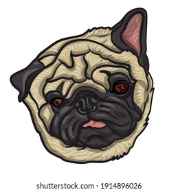 illustration of the pug dog puppy portrait on the white background