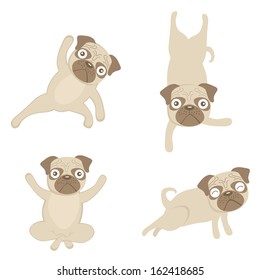 An illustration of pugs doing yoga