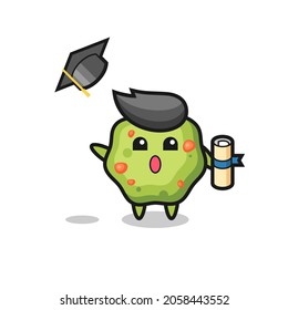 Ilustración de la caricatura de puke tirando el sombrero a la graduación, diseño de estilo lindo para camiseta, pegatina, elemento logo