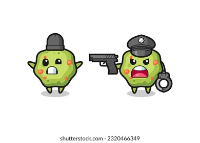 Illustration von Puke-Räuber mit von der Polizei gefangener Handauflage , niedliches Design für T-Shirt, Aufkleber, Logo-Element