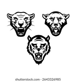 Illustration of puma head in engraving style. Design element for t shirt, emblem, badge. Vector illustration