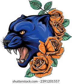 illustration of puma head with roses