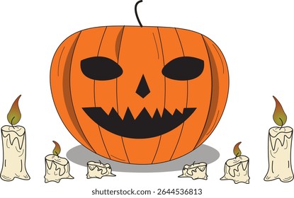 The Illustration of pumpkin and candle for halloween