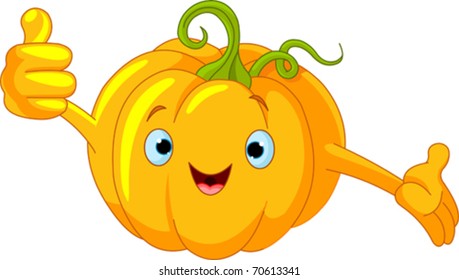 Ilustración de un carácter de calabaza que da los pulgares hacia arriba