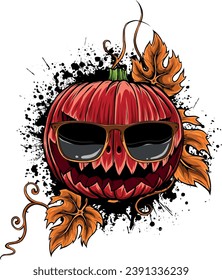 illustration of pumpkin character with sunglasses