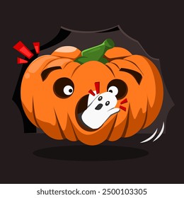 Ilustración de calabaza y fantasma con expresión de shock para Halloween