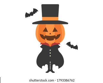 Illustration of a pumpkin ghost wearing a cloak.