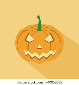 Illustration of a Pumpkin for hallowen with angry face on yellow background