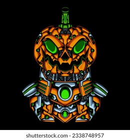 an illustration of a pumpkin helloween robot