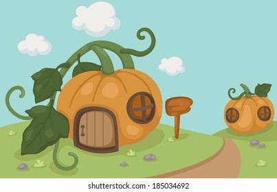 Illustration of a pumpkin house