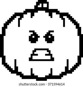 An illustration of a pumpkin looking angry in an 8-bit cartoon style.